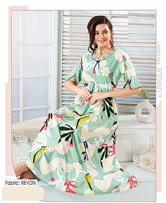 Minelli Womens Printed Flare Rayon Ghagra Nighty - 8143B