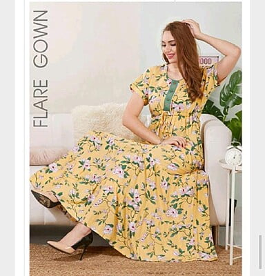 Minelli Womens Printed Flare Rayon Ghagra Nighty - 8144A