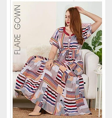 Minelli Womens Printed Flare Rayon Ghagra Nighty - 8145B