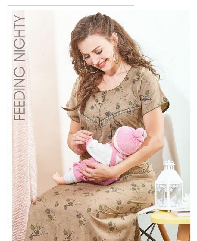 Minelli Printed Maternity / Feeding Full Length Cotton Nighty - 8440 Minelli Printed Maternity / Feeding Full Length Cotton Nighty - 8440