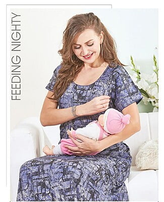 Minelli Printed Maternity / Feeding Full Length Cotton Nighty - 8441