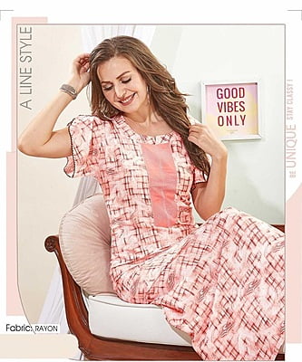 Minelli Full Length Aline Premium Rayon Nightdress - 8481A