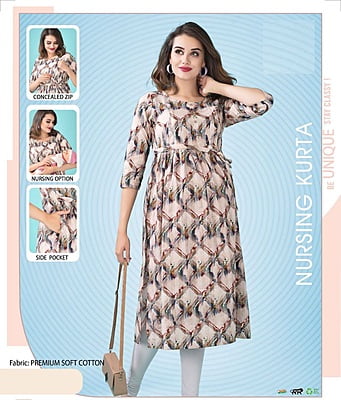 Minelli Printed Maternity / Feeding / / Nursing Kurti or Gown - 8656C