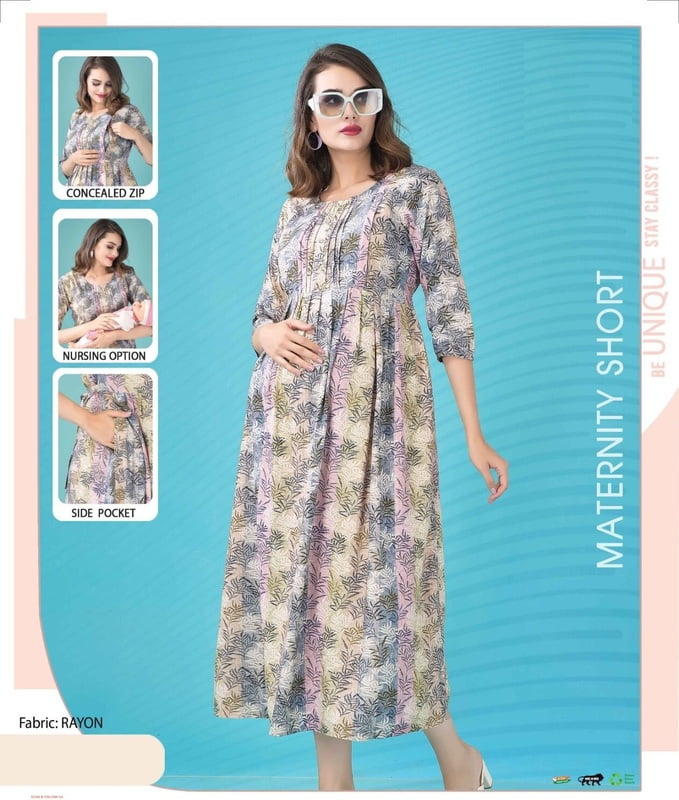 Minelli Printed Maternity / Feeding 3/4 Rayon Gown - 8666B