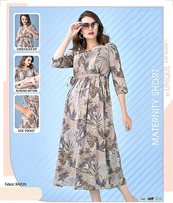 Minelli Printed Maternity / Feeding 3/4 Rayon Gown - 8668C