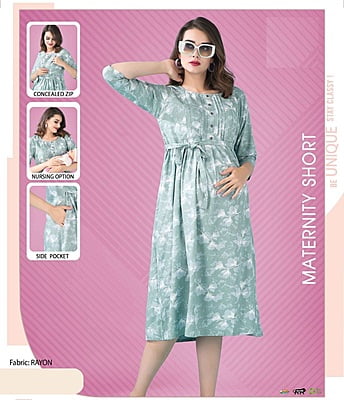 Minelli Printed Maternity / Feeding 3/4 Rayon Gown - 8672B