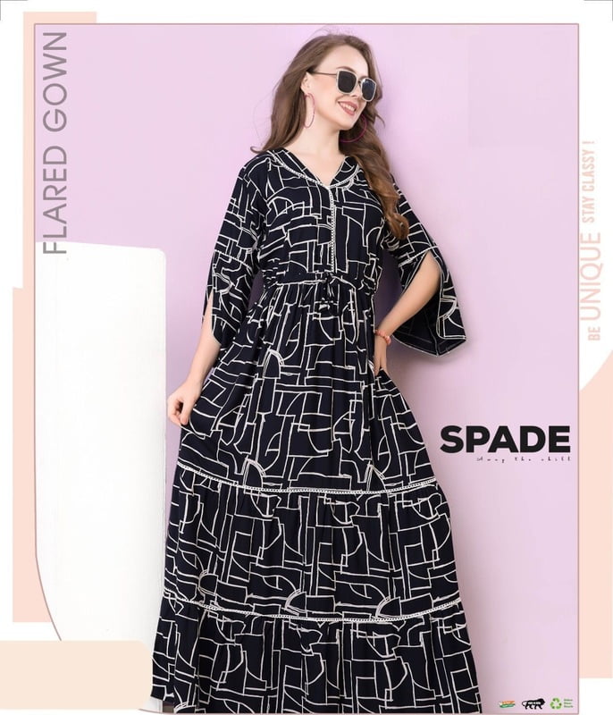 Minelli Womens Printed Flare Rayon Ghagra Nighty - 8790 Minelli Womens Printed Flare Rayon Ghagra Nighty - 8790