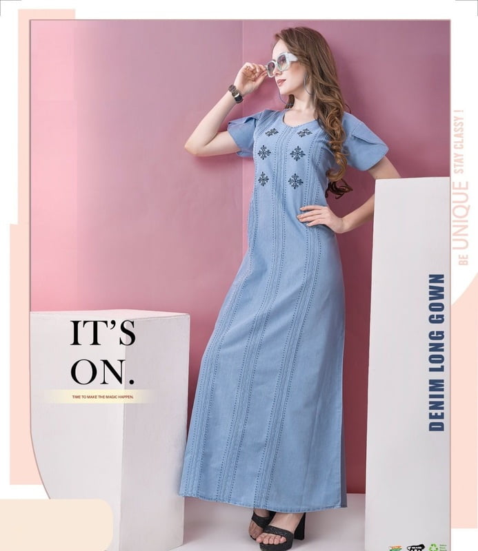 Minelli Full Length Denim Long Gown Nightdress - 8873A