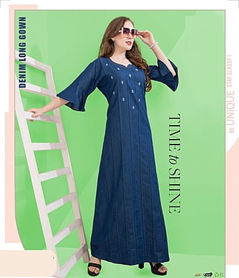 Minelli Full Length Denim Long Gown Nightdress - 8875B