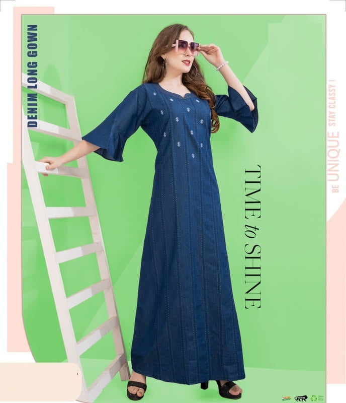 Minelli Full Length Denim Long Gown Nightdress - 8875B