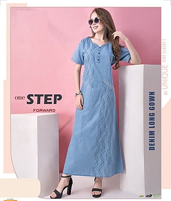 Minelli Full Length Denim Long Gown Nightdress - 8877A