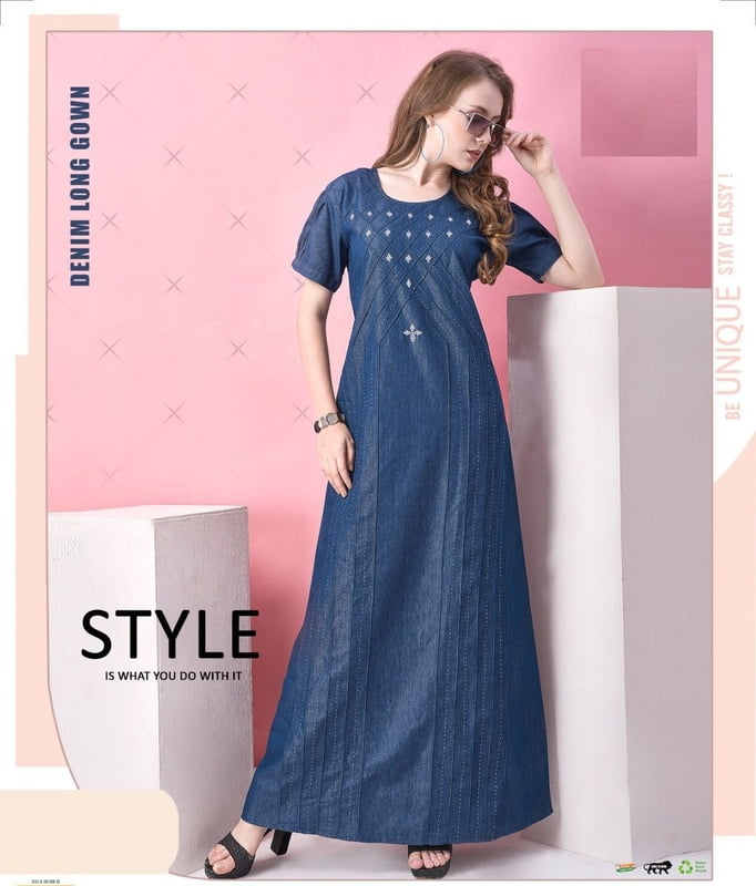 Minelli Full Length Denim Long Gown Nightdress - 8880A