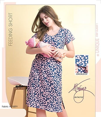 Minelli Printed Maternity / Feeding Short Length Hosiery Nighty - 8910
