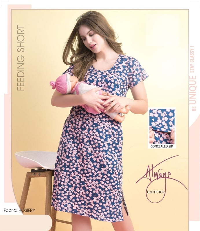 Minelli Printed Maternity / Feeding Short Length Hosiery Nighty - 8910