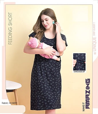Minelli Printed Maternity / Feeding Short Length Hosiery Nighty - 8912