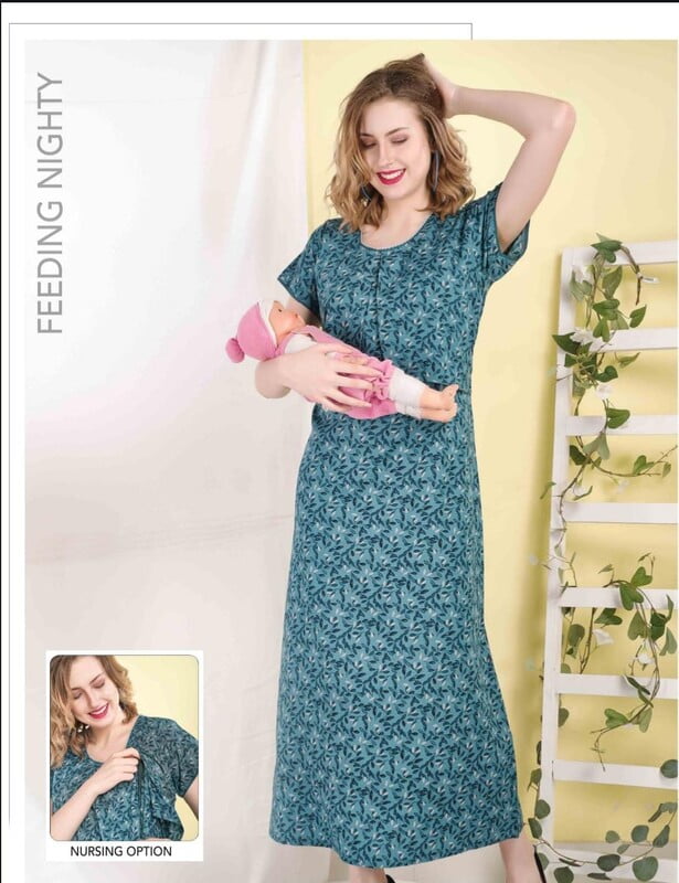 Minelli Printed Maternity / Feeding Full Length Cotton Nighty - 8984