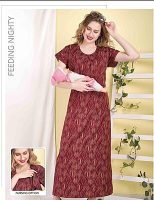 Minelli Printed Maternity / Feeding Full Length Cotton Nighty - 8985A