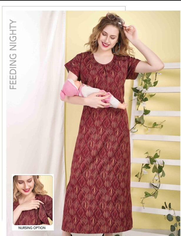 Minelli Printed Maternity / Feeding Full Length Cotton Nighty - 8985A