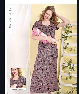 Minelli Printed Maternity / Feeding Full Length Alpine Nighty - 8995