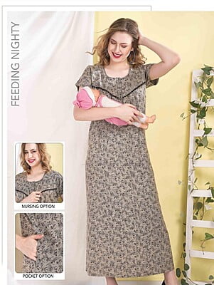 Minelli Printed Maternity / Feeding Full Length Alpine Nighty - 8996