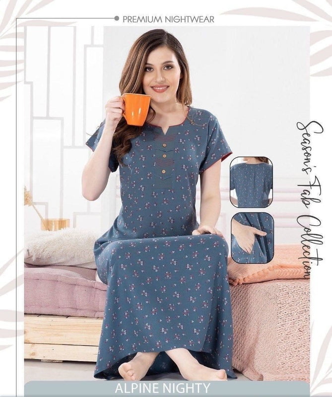 Minelli Alpine Nightdress - Blue Flower Minelli Alpine Nightdress - Blue Flower