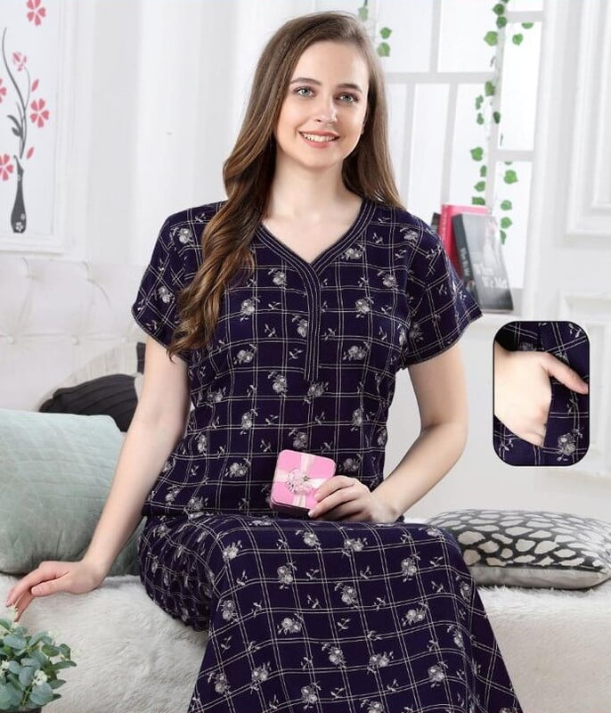 Minelli Alpine Nightdress - Navy Blue Flowers Minelli Alpine Nightdress - Navy Blue Flowers
