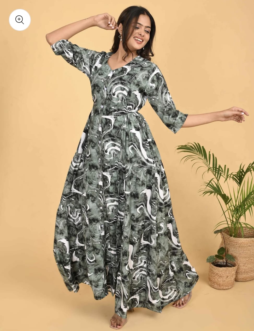 Minelli Womens Printed Flare Ghagra Gown Nighty - 9828