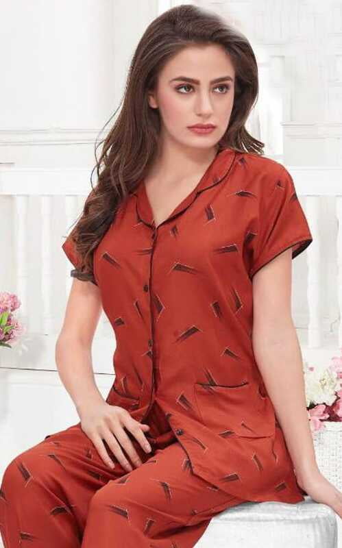 Minelli Top & Pyjama set Rayon - Brown Printed