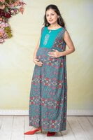 Maybell KANTHA FLORAL DETAIL MATERNITY & NURSING MAXI DRESS WITH WAISTCOAT – GREY