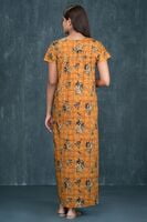 Maybell - Vintage Floral Printed Nighty - Mustard