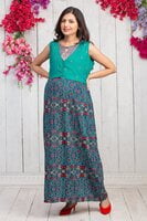 Young Mother KANTHA FLORAL DETAIL MATERNITY & NURSING MAXI DRESS WITH WAISTCOAT – NAVY BLUE