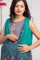 Young Mother KANTHA FLORAL DETAIL MATERNITY & NURSING MAXI DRESS WITH WAISTCOAT – NAVY BLUE Young Mother KANTHA FLORAL DETAIL MATERNITY & NURSING MAXI DRESS WITH WAISTCOAT – NAVY BLUE