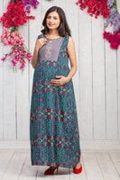 Young Mother KANTHA FLORAL DETAIL MATERNITY & NURSING MAXI DRESS WITH WAISTCOAT – NAVY BLUE Young Mother KANTHA FLORAL DETAIL MATERNITY & NURSING MAXI DRESS WITH WAISTCOAT – NAVY BLUE