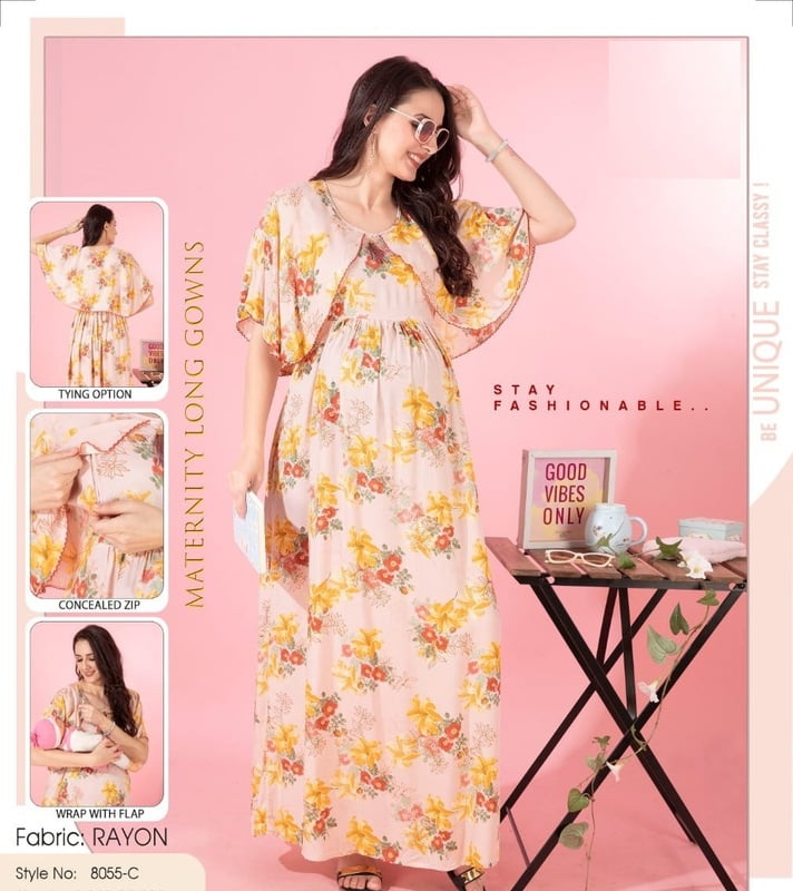 Minelli Printed Maternity / Feeding Long Gown - 8055