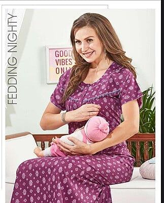 Minelli Printed Maternity / Feeding Full Length Cotton Nighty - 8463