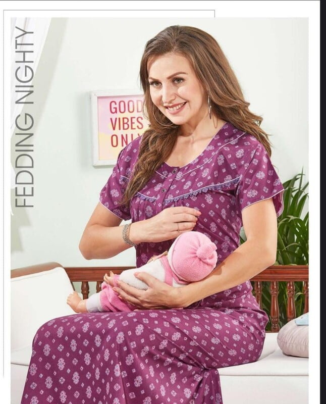 Minelli Printed Maternity / Feeding Full Length Cotton Nighty - 8463 Minelli Printed Maternity / Feeding Full Length Cotton Nighty - 8463