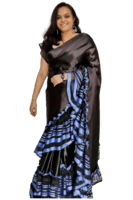 Royal Black Ruffles - Hand Crafted Saree - Satin