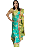 Traditional Rama Green Silk Saree with trendy lace work- Hand Crafted -