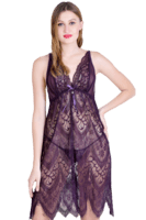 Lace N Mesh Babydoll with matching Thong - Wine