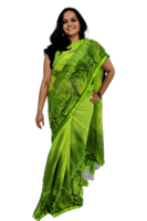 Leafy Green Saree - Hand Crafted - Georgette