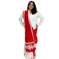 Bold & Trendy Red Saree - Hand Crafted - Georgette