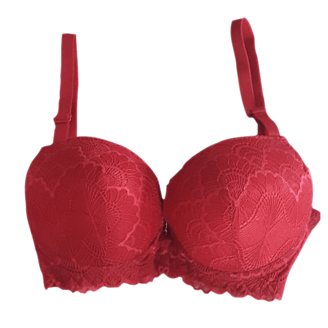 Padded Full Coverage Wired Push Up Bra with Lace (Red)