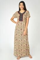 Ethnic embroidery with mirror work on Kalamkari printed nighty