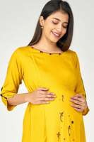Young Mother Maternity & Nursing Fish print Kurta-Yellow