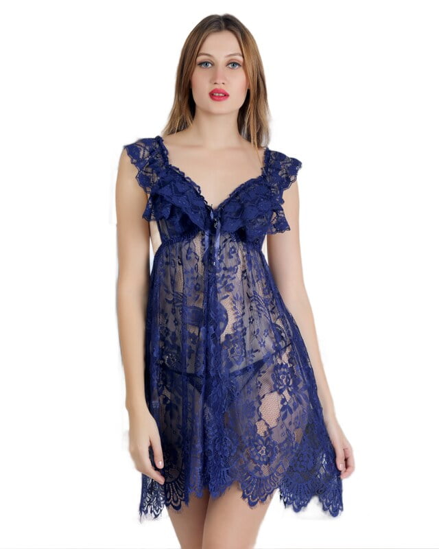 Navy Blue Lace Babydoll with matching Thong