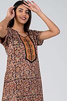 KALAMKARI PRINTED NIGHTY - BROWN