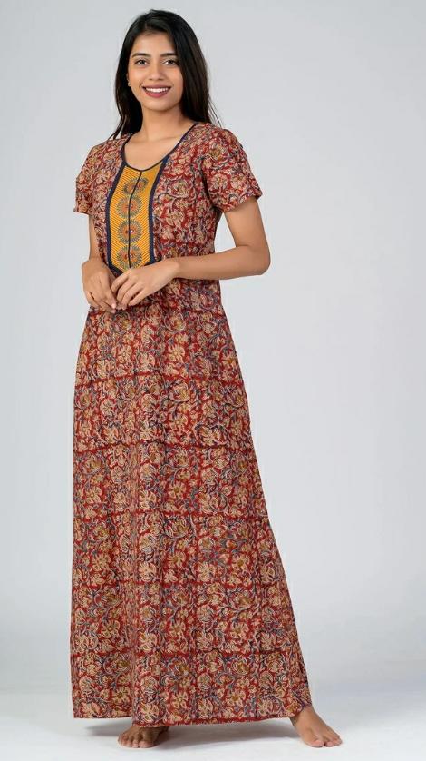 KALAMKARI PRINTED NIGHTY - RED