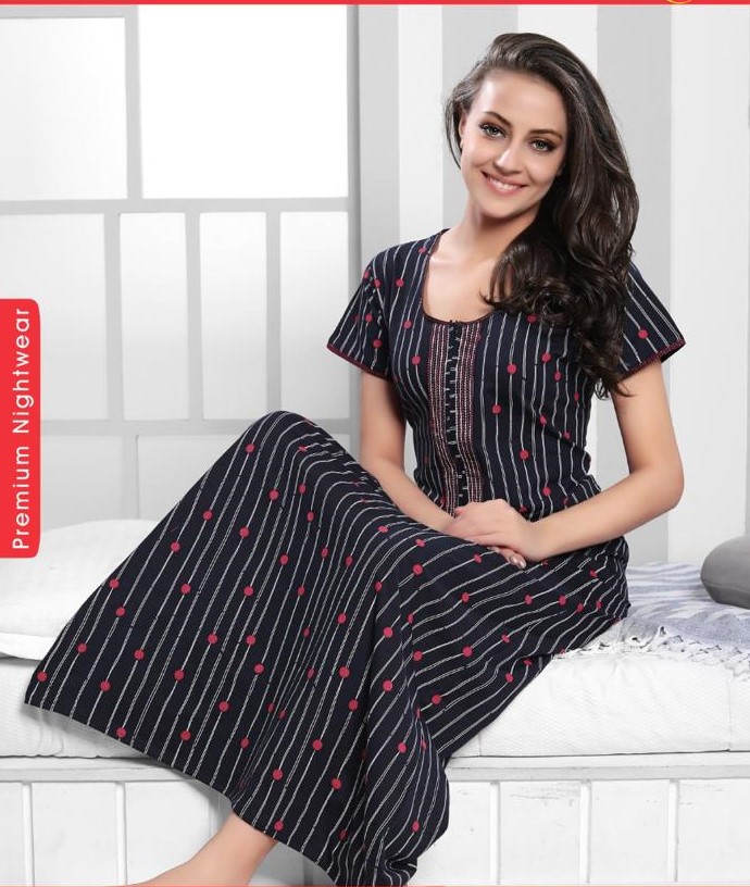 Minelli Navy Blue Stripe Pattern Full Length Nightdress Minelli Navy Blue Stripe Pattern Full Length Nightdress