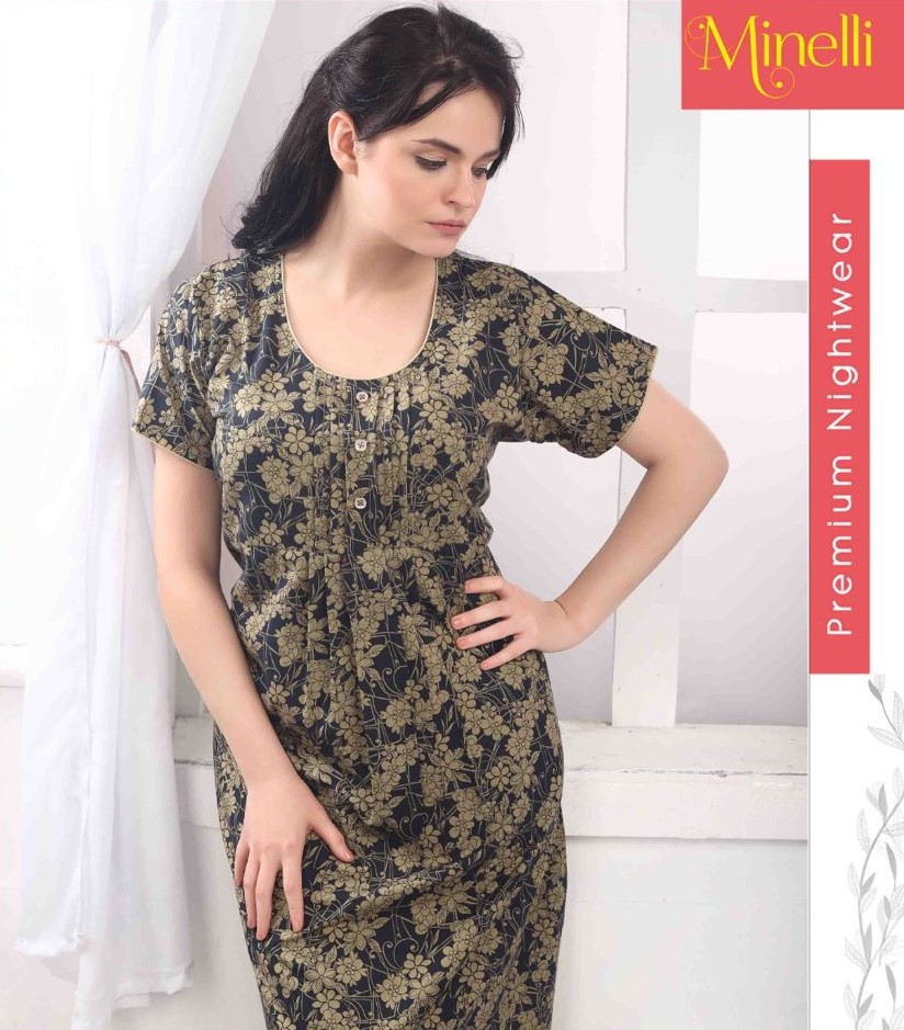 Minelli Full Length Cotton Nightdress - Yellow Flower