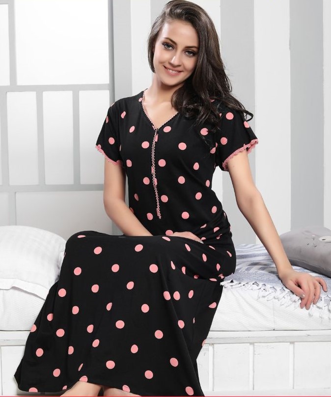 Minelli Navy Black & Pink Circle Pattern Full Length Nightdress Minelli Navy Black & Pink Circle Pattern Full Length Nightdress
